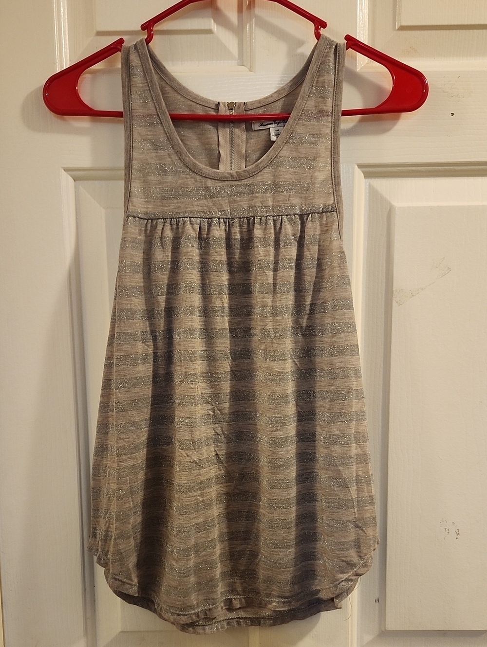 American Eagle Outfitters Gray Striped Metallic-Accent Tank